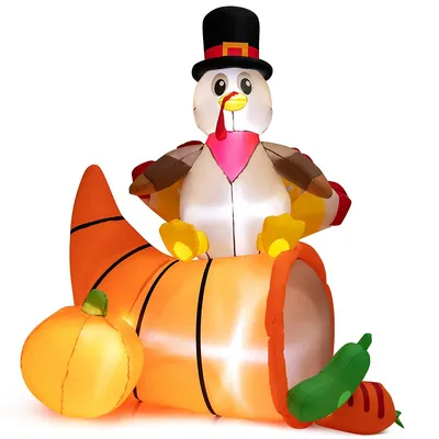 6 Ft Thanksgiving Inflatable Turkey On Cornucopia Harvest Autumn Decor W/light