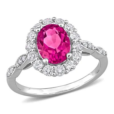 2 Ct Tgw Pink And White Topaz Diamond Accent Halo Ring 10k Gold