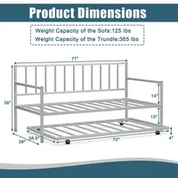 Twin Metal Daybed With Roll Out Trundle Heavy Duty Frame Sofa Bed Set