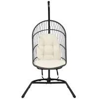 Hanging Wicker Egg Chair W/ Stand Cushion Foldable Outdoor Indoor Graybeige