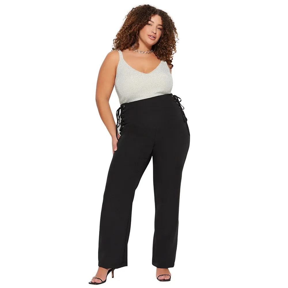 Trendyol Curve Women High Waist Straight Leg Plus Size Trousers