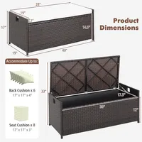 34 Gallon Patio Wicker Storage Deck Box W/cushion Off White Backyard