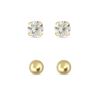 10kt Gold Ball And Cz Set Earrings
