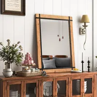 Rectangular Wall Mounted Mirror Wood Frame Farmhouse Decor For Bedroom