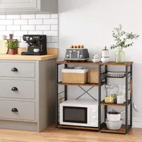 Baker's Rack, Multifunctional Storage Kitchen Shelf With Steel Frame, Wire Basket And 6 Hooks