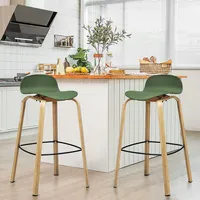 Set Of 2 Counter Height Bar Stools W/footrest&solid Wood Legs