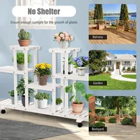 4-tier Rolling Flower Rack Wood Plant Stand Casters 12 Pots Bonsai Display Shelf