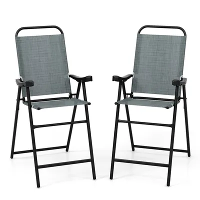 2 Pcs Patio Bar Chair Folding Height Metal Frame With Footrest Garden