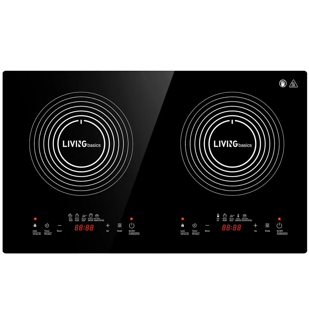 1800w Double Induction Cooktop Portable Induction Cookware with 2 Burners and Built-in Safety Lock - Black