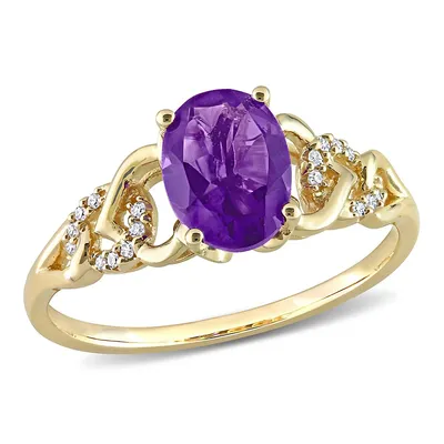1 1/5 Ct Tgw Oval Amethyst And Diamond Accent Link Ring 10k Yellow Gold