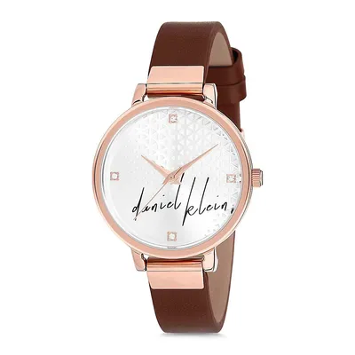 Womens 33mm Analog Watch, Leather Strap, Logo, Textured Dial, Crystal Accented