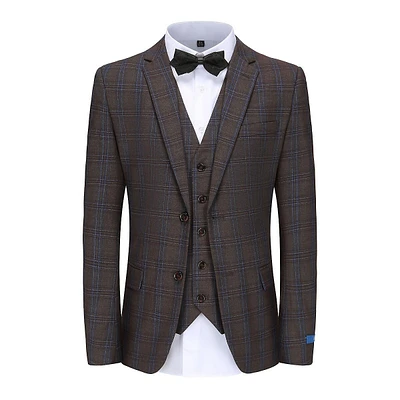 Men's Slim-fit 3pc Blue Contrast Check Plaid Suit