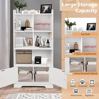 4-tier Bookshelf 2-door Storage Cabinet W/4 Cubes Display Shelf For Home Office
