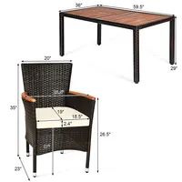 7pcs Patio Rattan Dining Set 6 Stackable Chairs Cushioned