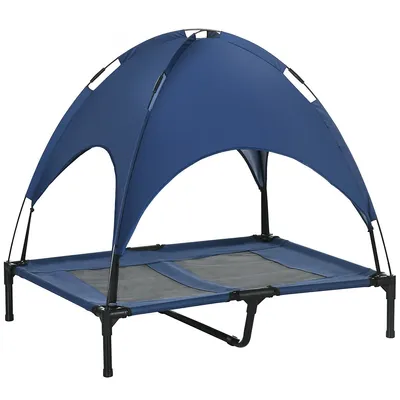 Elevated Cooling Pet Bed Portable Raised Dog Cot With Canopy, Blue