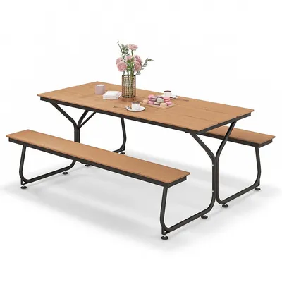6ft Picnic Table Bench Set Outdoor Hdpe Heavy-duty For 6-8 Person Brown/grey