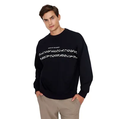 Male Menswear Oversize Basic Crew Neck Woven Sweatshirt