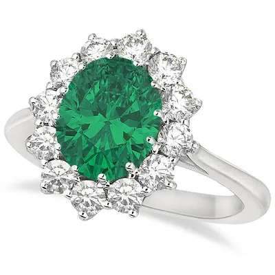 Oval Emerald And Diamond Ring 14k White Gold (3.60ctw)