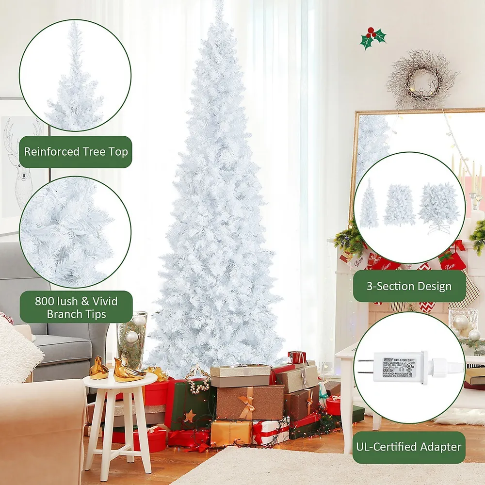 Costway 6FT Pre-Lit Hinged Christmas Tree Snow Flocked w/9 Modes Remote  Control Lights