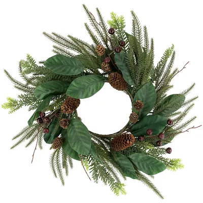 Mixed Foliage With Berries Artificial Christmas Wreath, 20-inch, Unlit