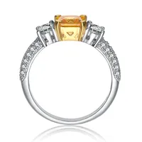 Sterling Silver White Gold Plating With Yellow Cubic Zirconia Halo Ring