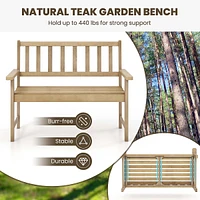 Teak Wood Garden Bench 2-person Patio Bench With Backrest & Armrests Natural