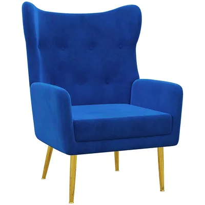 Fabric Accent Armchair With Wingback And Gold Legs