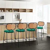 Set Of 2 Bar Stools Faux Leather Bar Height Kitchen Chairs With Rattan Back Brown/green