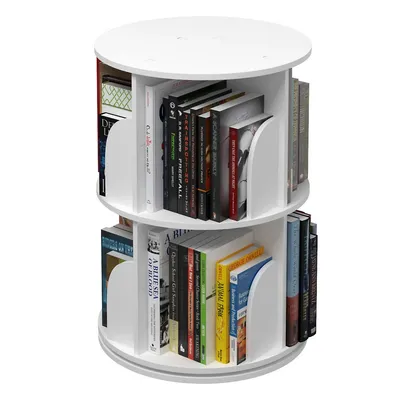 2 Tier 360° Rotating Stackable Shelves Bookshelf Organizer (white) - Intexca