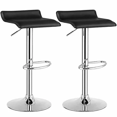 Costway Set Of 2 Swivel Bar Stool Pu Leather Adjustable Kitchen Counter Chair Coffee