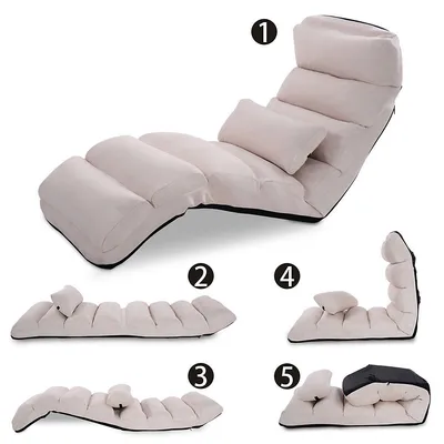 Folding Lazy Sofa Chair Stylish Sofa Couch Beds Lounge Chair W/pillow Beige New