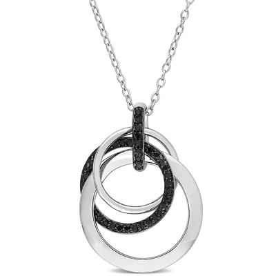 1/5 Ct Tw Black Diamond Triple Interlocked Circles Pendant With Chain In Sterling Silver