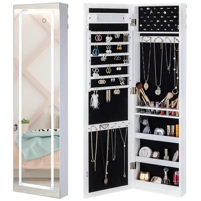 Hermione White Makeup Mirror Jewelry Cabinet With Led Strip, Touch Switch
