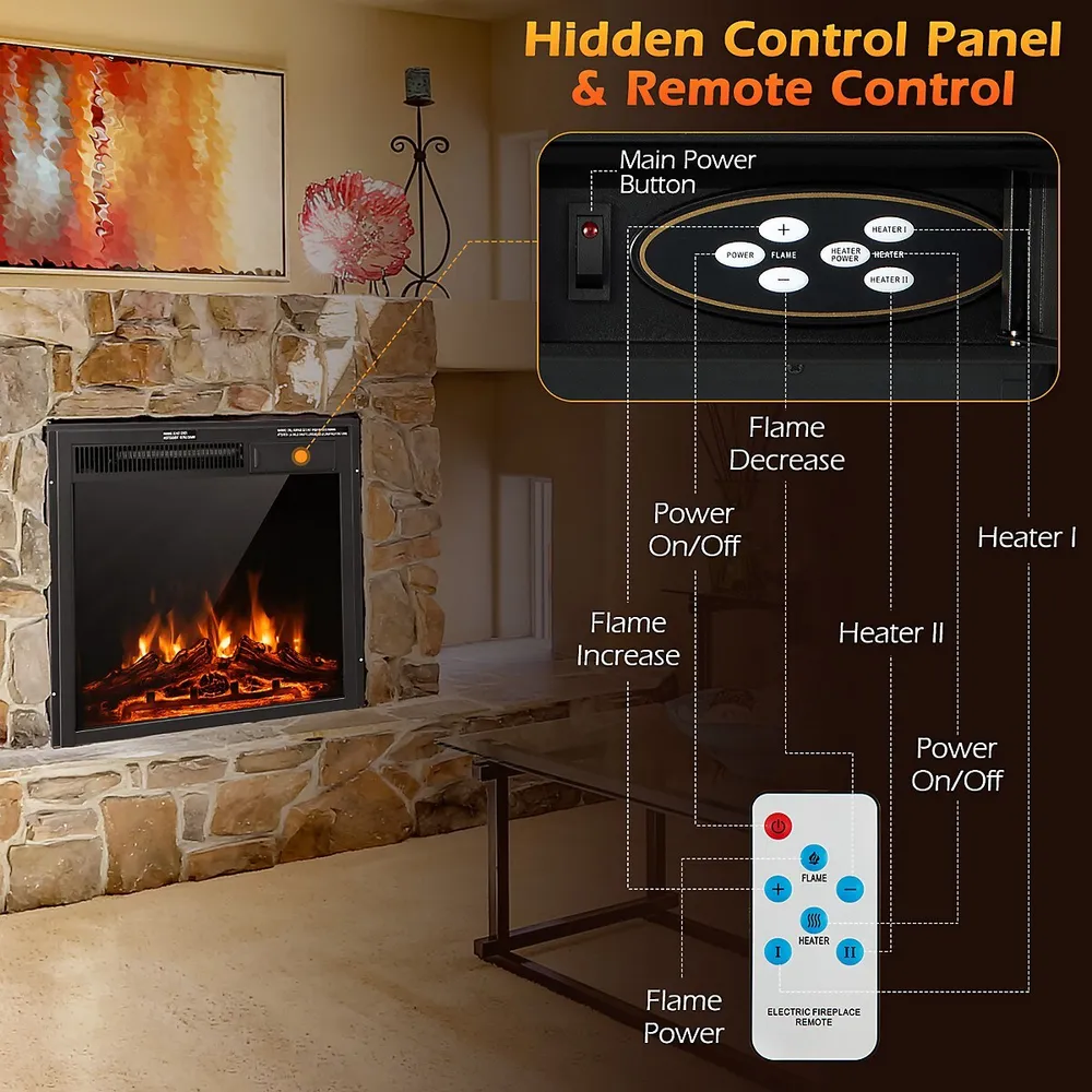 Costway 22.5 Electric Fireplace Heater Inserts Recessed Ultra Thin Log  Flame 1500w | Southcentre Mall