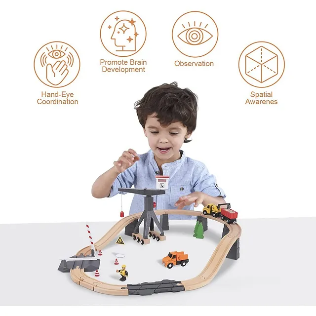 Wooden railway LIDL PLAYTIVE JUNIOR - FARM and FIRE DEPARTMENT 