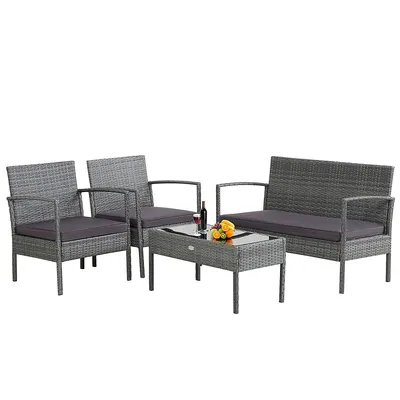 Pcs Outdoor Rattan Furniture Set Patio Conversation Sofa Set Cushioned Grey