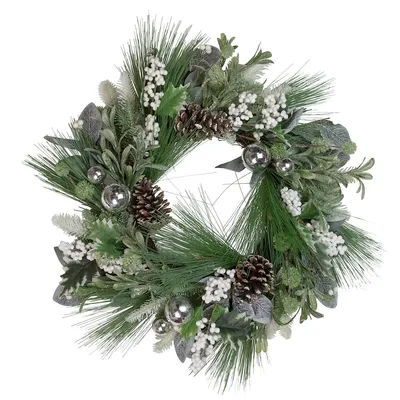Artificial Christmas Wreath With Assorted Foliage And Berries, 24-inch, Unlit