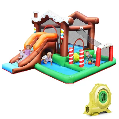 Inflatable Bouncer Snow House Jump Climbingslide Ball Pit W/ Tunnel & Blower