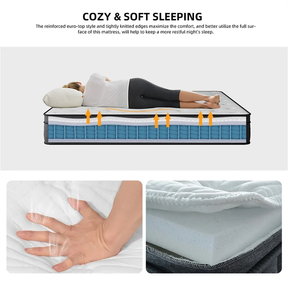 10 Inch Memory Foam Mattresses, Pocket Spring Mattress for Back Pain Relief /Motion Isolation & Cool Sleep (Easy carry in a box)