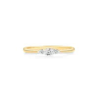 0.15 Carat Tw Three Stone Round Brilliant And Oval Cut Diamond Promise Ring In 10kt Yellow And White Gold