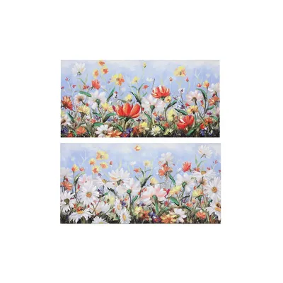 Hand Painted Canvas Wall Art Summer Blossoms - Set Of 2