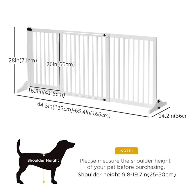 PawHut Wooden Pet Gate Adjustable With Door Dog Barrier, White