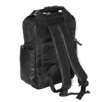 Leather Backpack With Double Handles And Multi Pockets