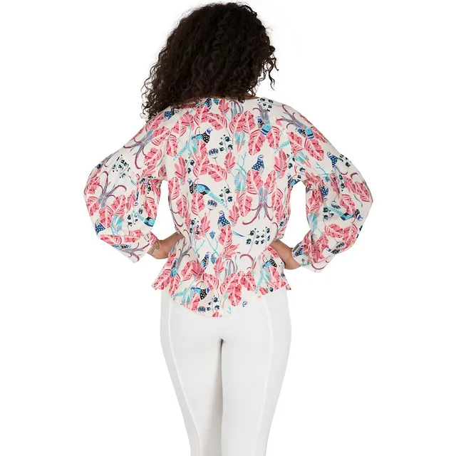 Poetic Justice Plus Size Curvy Women's Puff Sleeve Tie-Neck Peacock Print  Blouse Size 2X at  Women's Clothing store