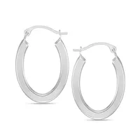 10kt White Polished Flat Oval Tube Earring