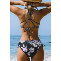 Women's Back Braided Straps Reversible Bottom Bikini Sets