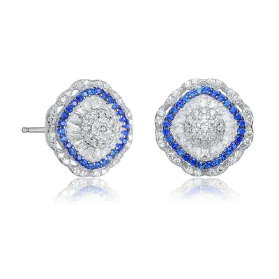 Sterling Silver White Gold Plating Cubic Zirconia Curvy Stud Earrings