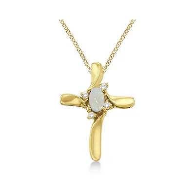 Opal And Diamond Cross Necklace Pendant 14k Yellow Gold (0.50ct)