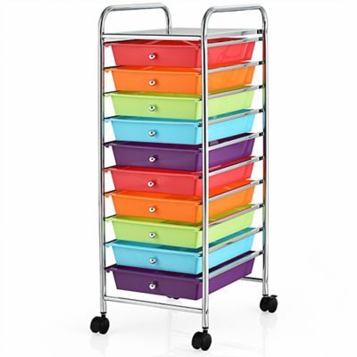 10 Drawer Rolling Storage Cart Scrapbook Office School Organizer Multicolor