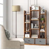 Industrial Bookshelf Rustic Wooden Shelf Organizer With Non-woven Fabric Drawer